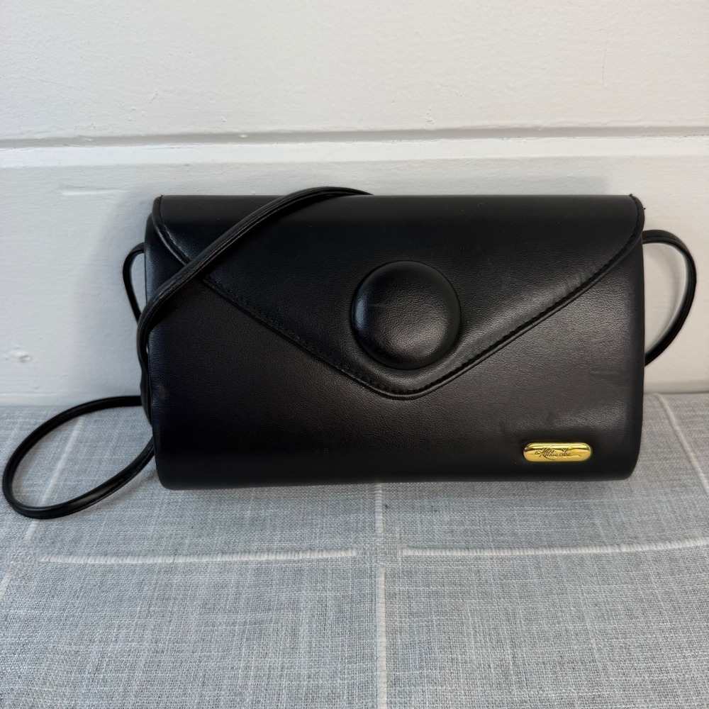 Kathie Lee Collection Black Envelope Crossbody Bag Vintage Gold Hardware